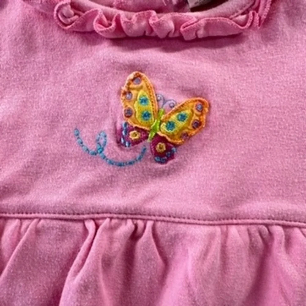 Okie Dokie Pink Butterfly Flower‎ Embroidered Ruffle Top Bloomers Set Adorable